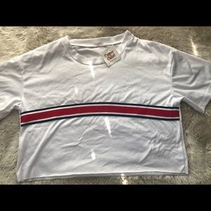 red and white striped tee